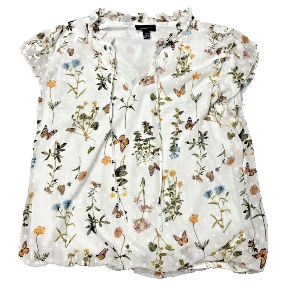Tamara H Woman's Blouse Medium White with Flowers